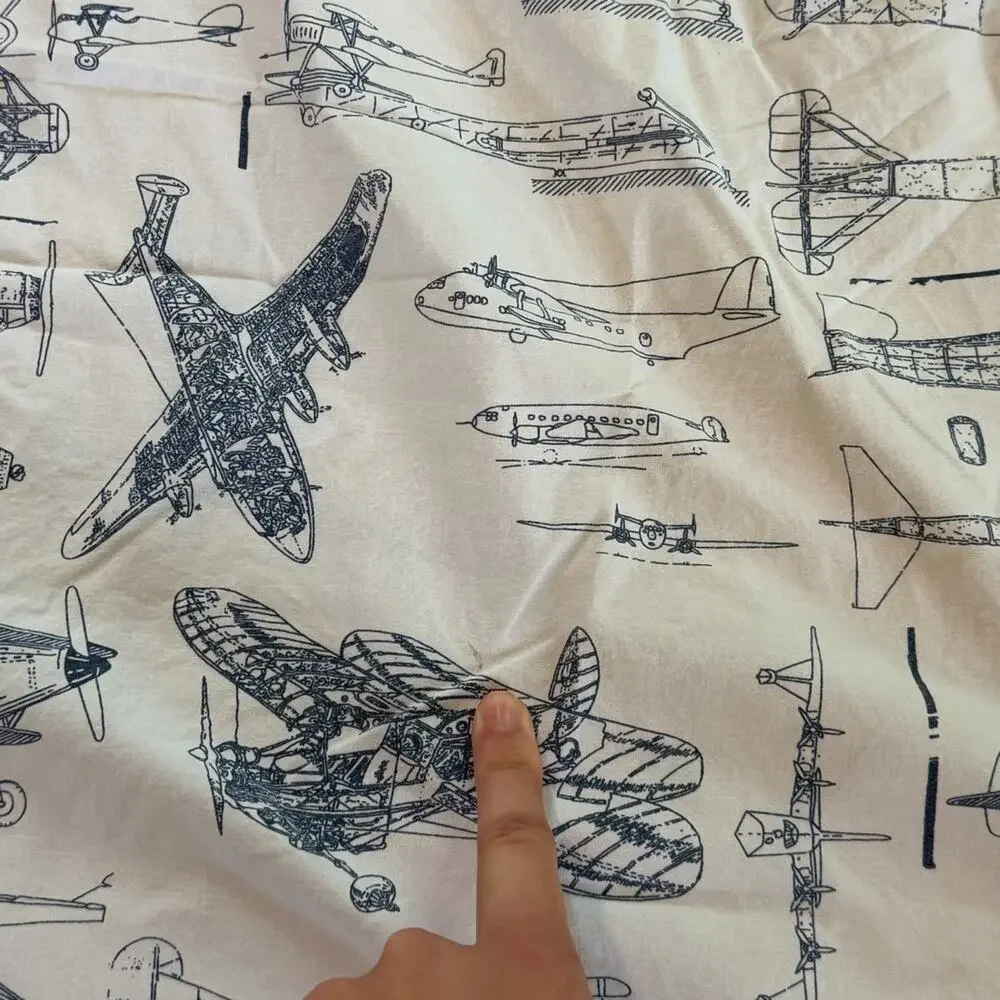Restoration Hardware Baby & Child Airplane Blueprint Sketch Crib Fitted Sheet
